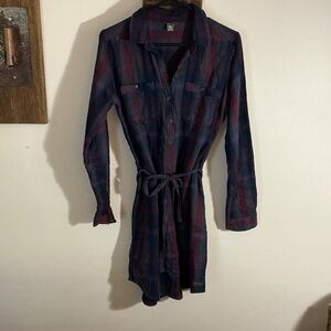 Eddie Bauer Plaid Button-Up Belted Dress